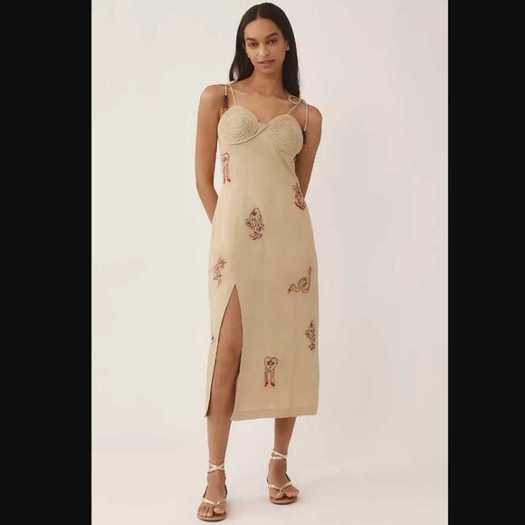 FARM Rio Dresses & Skirts - New L Farm Rio x Anthropologie embroidered linen blend dress